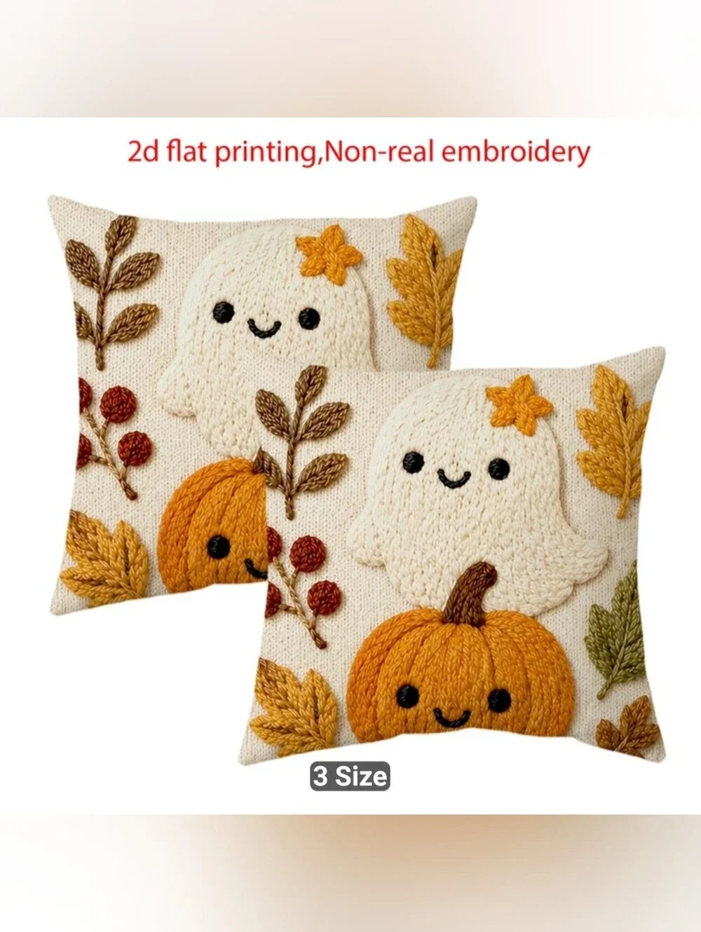 New Pair of Cute Pumpkin & Ghost Autumn Throw Pillow Covers 16x16 #1536-606